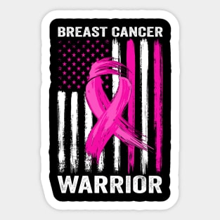 Breast Cancer Warrior No One Fight Alone US Flag Pink Ribbon Sticker